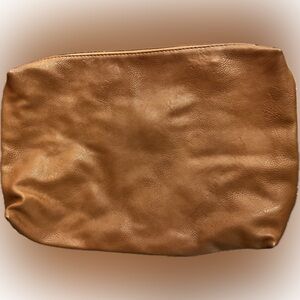 Caramel Leather Clutch with Gold Zipper & Rings